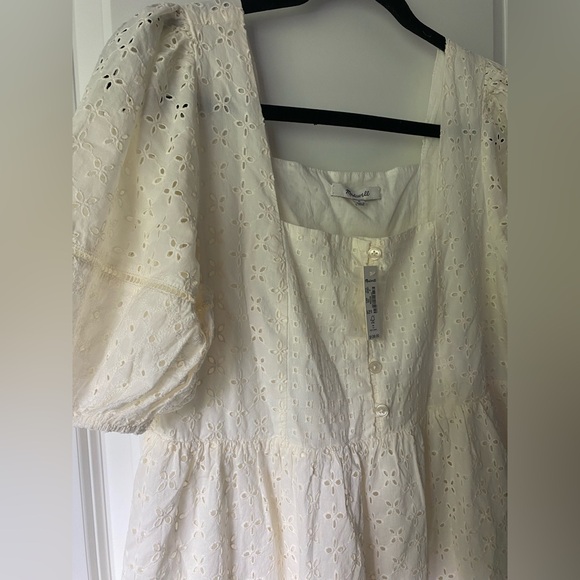 NWT Madewell Eyelet-Mix Tiered Light Cream Mini Dress Size 6 - Picture 7 of 11